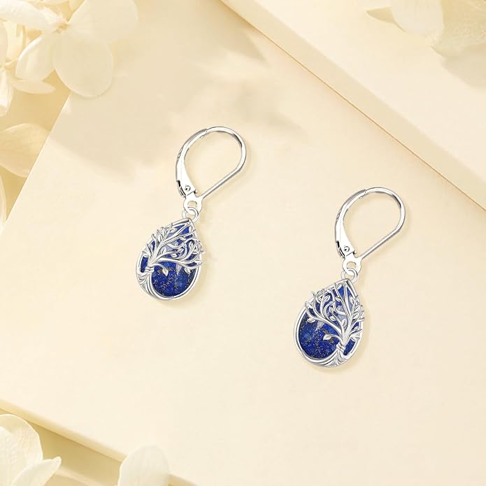 Tree of Life/Cat/Turtle/Butterfly/Flower/Celtic/Turquoise/Moonstone Dangle Earrings for Women Sterling Silver Cute Animals Drop Earrings Jewelry Gifts