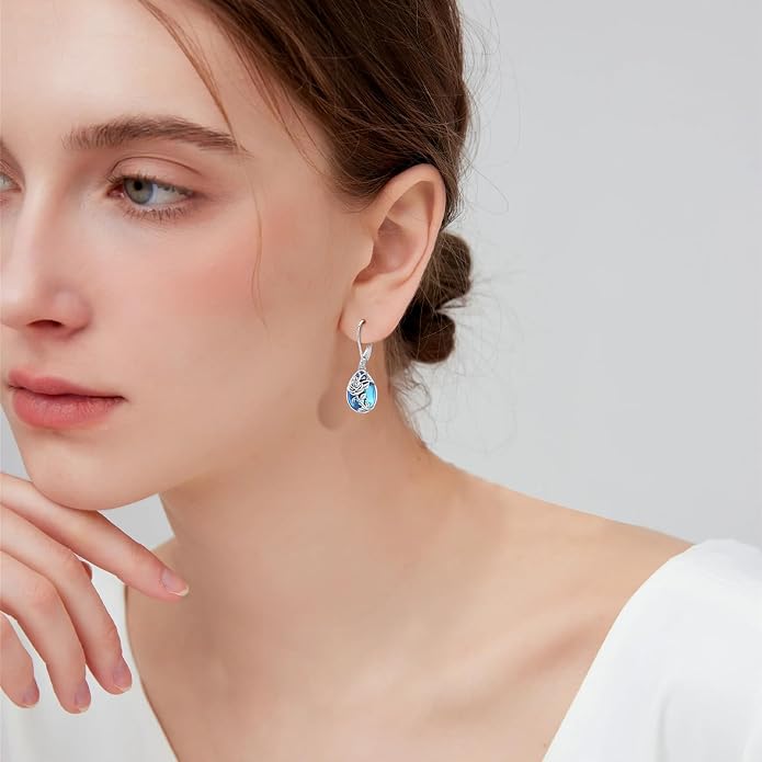 Flower Earrings 925 Sterling Silver Flower Teardrop Leverback Dangle Earrings Jewelry Gifts for Women Girls