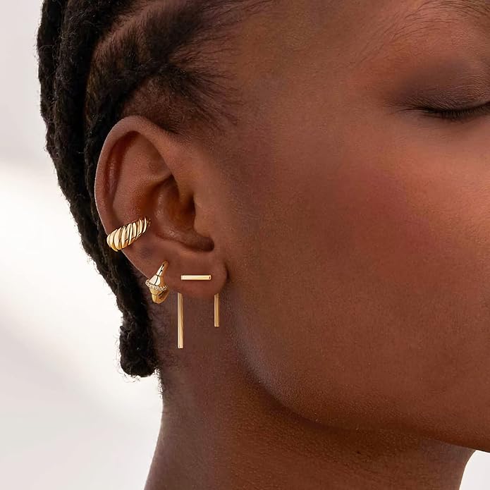 MYEARS Women Ear Cuff Earring Gold Non Pierced Ear Cartilage Clip on Wrap Hoop 14K Gold Filled Tiny Boho Beach Simple Minimalist Delicate Handmade Hypoallergenic Jewelry Gift-Sold as Single/Pair