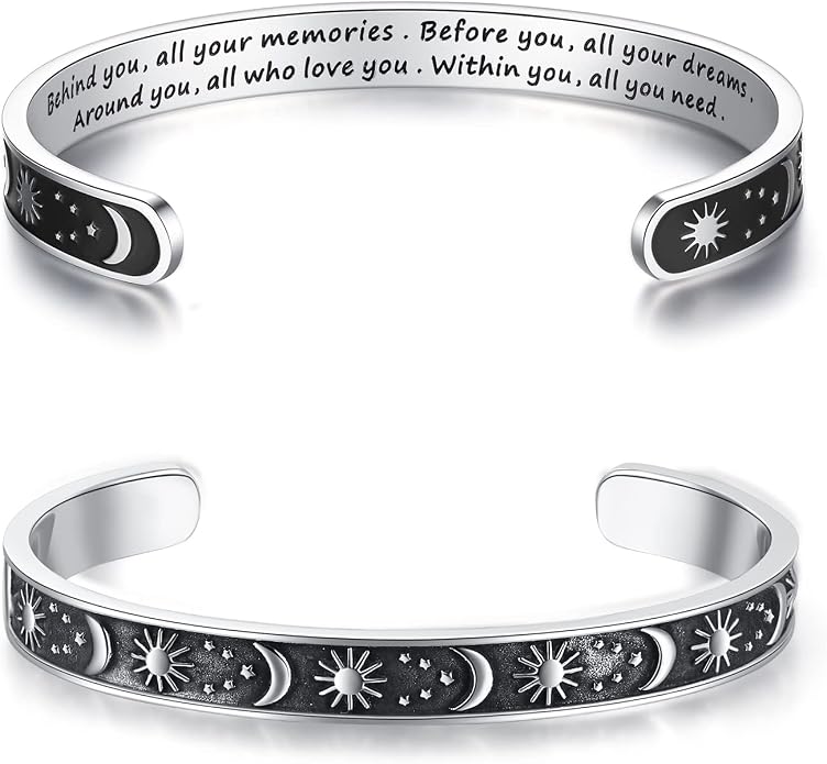 TONY & SANDY Inspirational Bracelets for Women Teen Girls Personalized Gifts for Daughter Granddaughter Mom Sister Friends Stainless Steel Engraved Cuff Birthday Easter Christmas