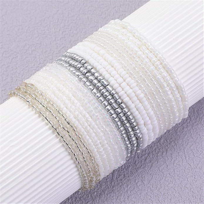 Fuqimanman2020 18Pcs Boho Stackable Beaded Bracelets for Women Colorful Handmade Multilayered Rice Beads Anklets Set Summer Beach Bohemian Jewelry Gift