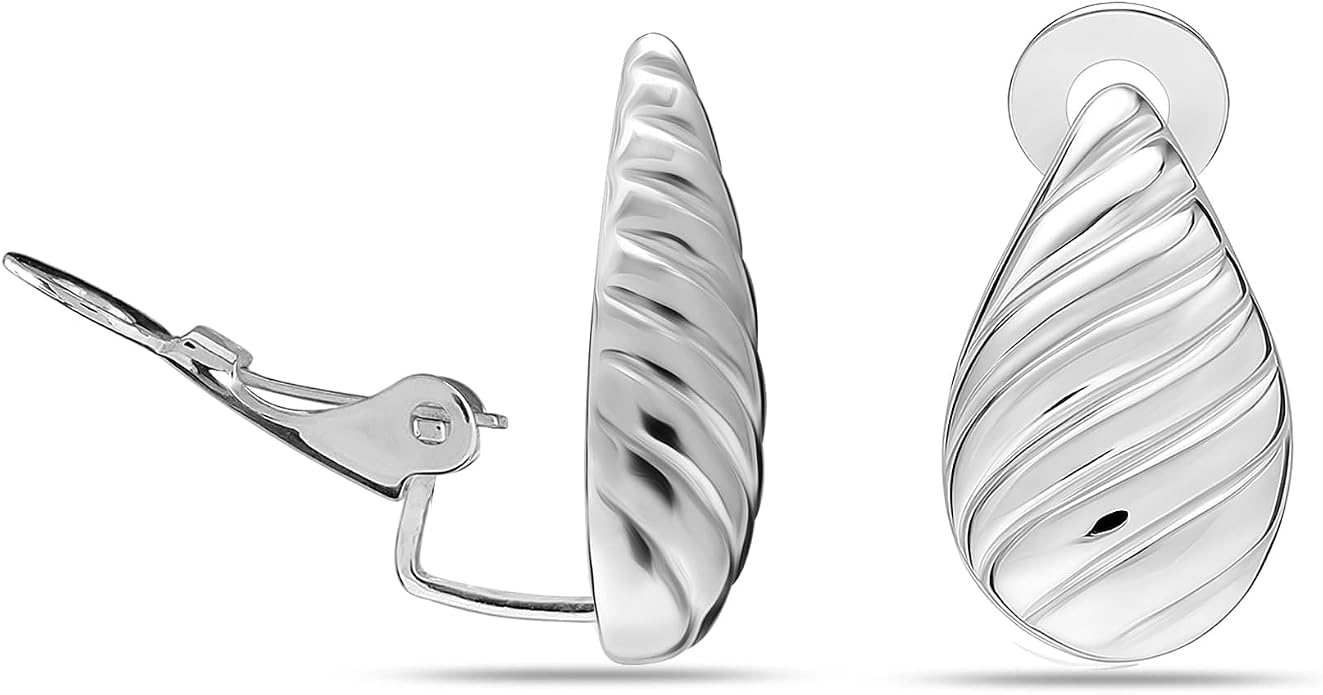 LeCalla 925 Sterling Silver Small Medium Clip On Earrings Non-Pierced Clip-On Stud Earring for Teen Women