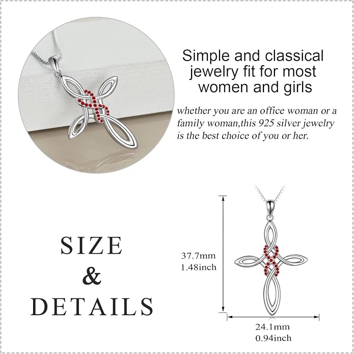 LUHE Celtic Knot Cross Necklace Sterling Silver Birthstone Polished Religious Infinity Celtics Jewelry Gifts for Women