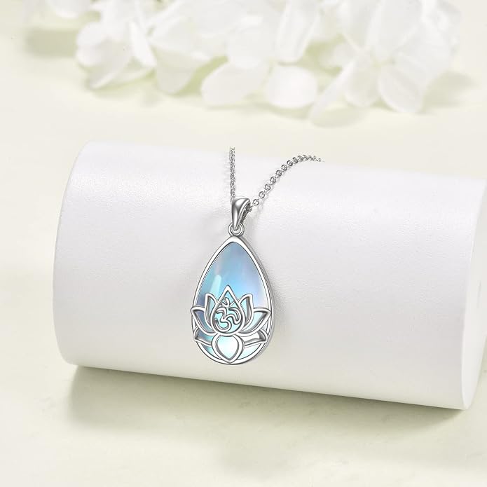ONEFINITY Lotus Necklace 925 Sterling Silver Moonstone Pendant Necklace Yoga Lotus Jewelry for Women