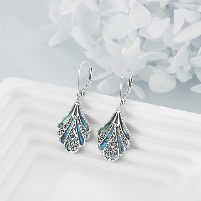 Abalone Shell Dangle Drop Earrings for Women 925 Sterling Silver Filigree Bohemian Earrings Jewelry Gift