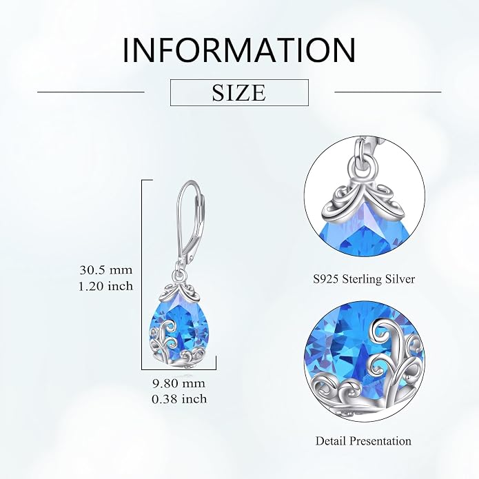 POPLYKE Celtic Filigree Teardrop Drop Dangle Earrings Sterling Silver Leverback Earrings Jewelry for Women