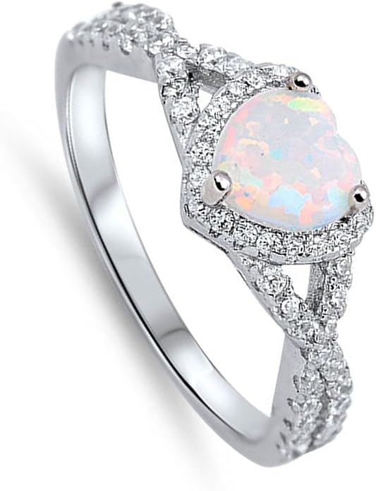 CHOOSE YOUR COLOR Sterling Silver Heart Halo Promise Ring