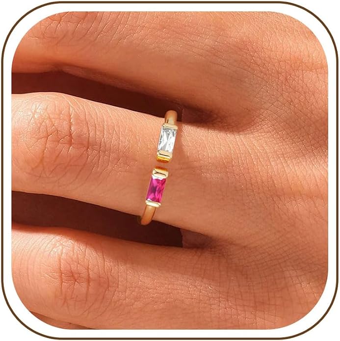 WFYOU Gold Birthstone Rings for Women - Non Tarnish Dainty 14K Gold Plated Stackable CZ Rings for Her & Couples - Personalized Jewelry Gift for Birthday