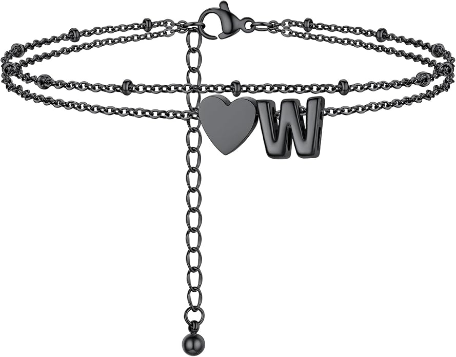 Initial Ankle Bracelets for Women, Dainty Stainless Steel Letter A-Z Layered Anklets, Heart Ankle Bracelet 8.5"-10.5" Adjustable, Summer Beach Jewelry, Come with Box
