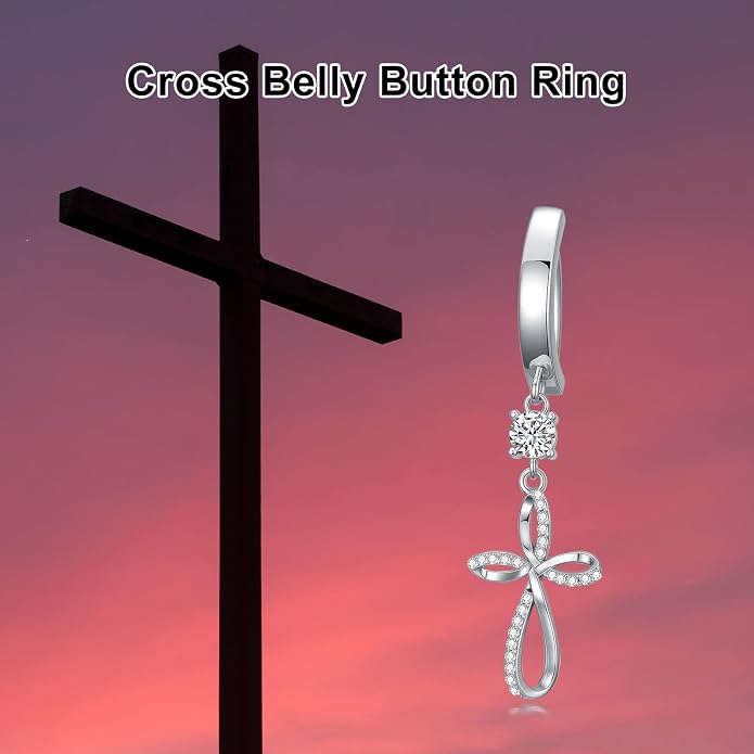 Butterfly Cross Shark Belly Button Ring 925 Sterling Silver Clicker Belly Rings Dangle Navel Ring Hypoallergenic Navel Piercing Belly Piercing Jewelry Gifts for Women