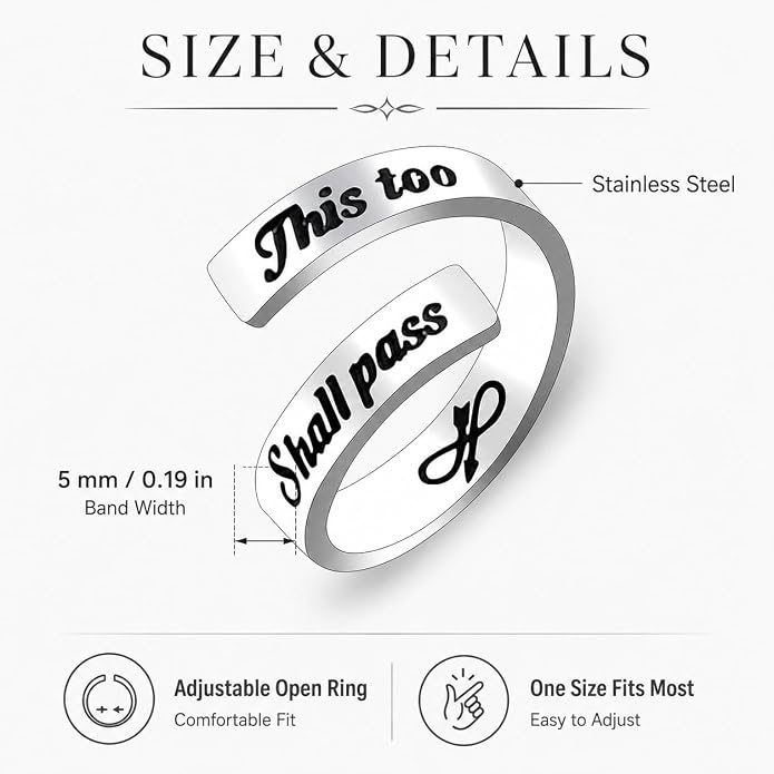 Uloveido Adjustable Inspirational Flying Dandelion Double Stainless Steel Freedom Ring Bands Cool Stacking Gift for Women, Engraving Rings Motivational Gift Y2004