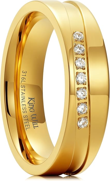 King Will Men's Titanium Wedding Band - 8mm Polished Band with Step Edges and Cross Design Featuring White Zirconia Insets Comfort Fit Size 7-14