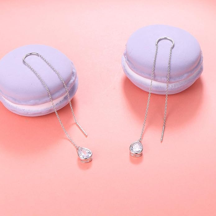 Teardrop Earrings Threader Earrings 925 Sterling Silver Droplet Jewelry Drop Dangle Long Charm Earrings for Women Girls Birthday Gifts