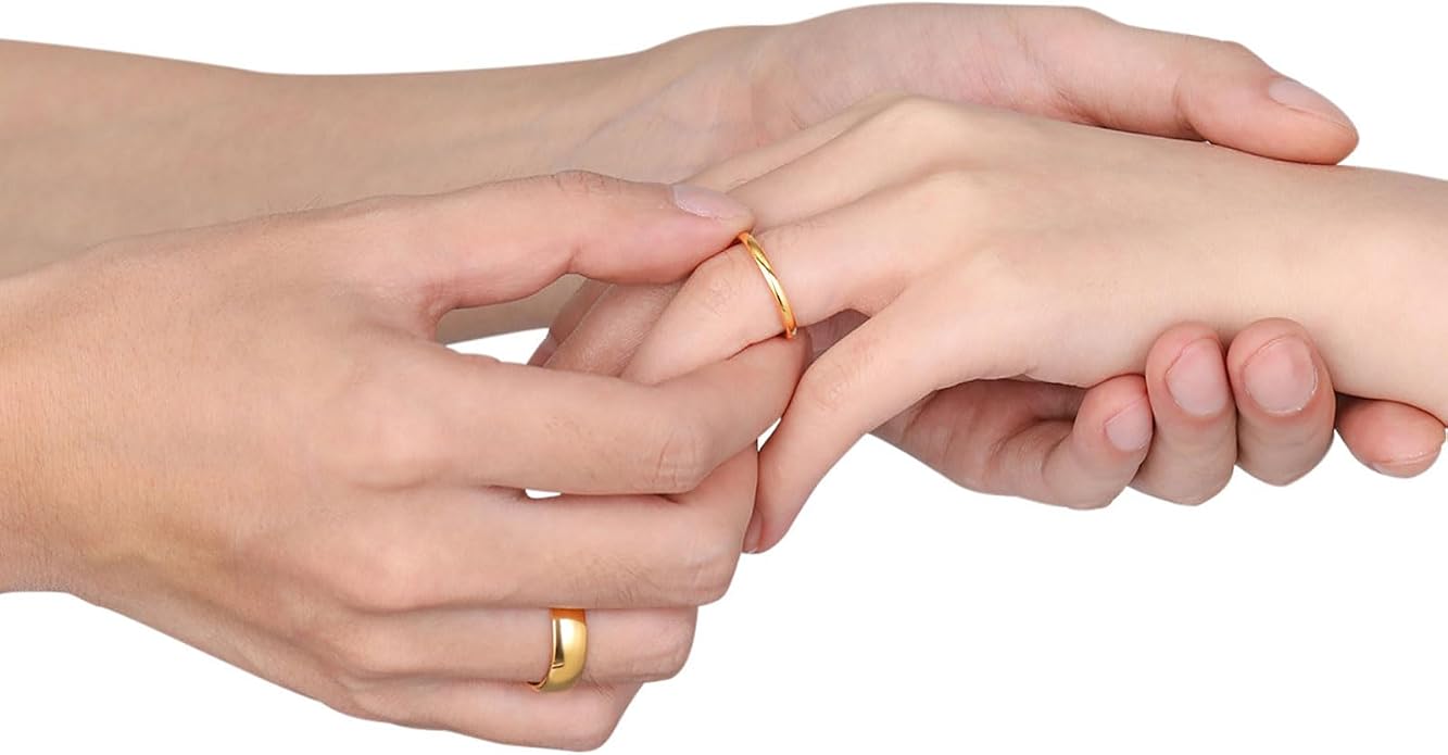 TIGRADE Titanium Ring 2mm 4mm 6mm 8mm 18k Gold Plated Wedding Band in Comfort Fit Dome Polished for Men Women Size 3-14