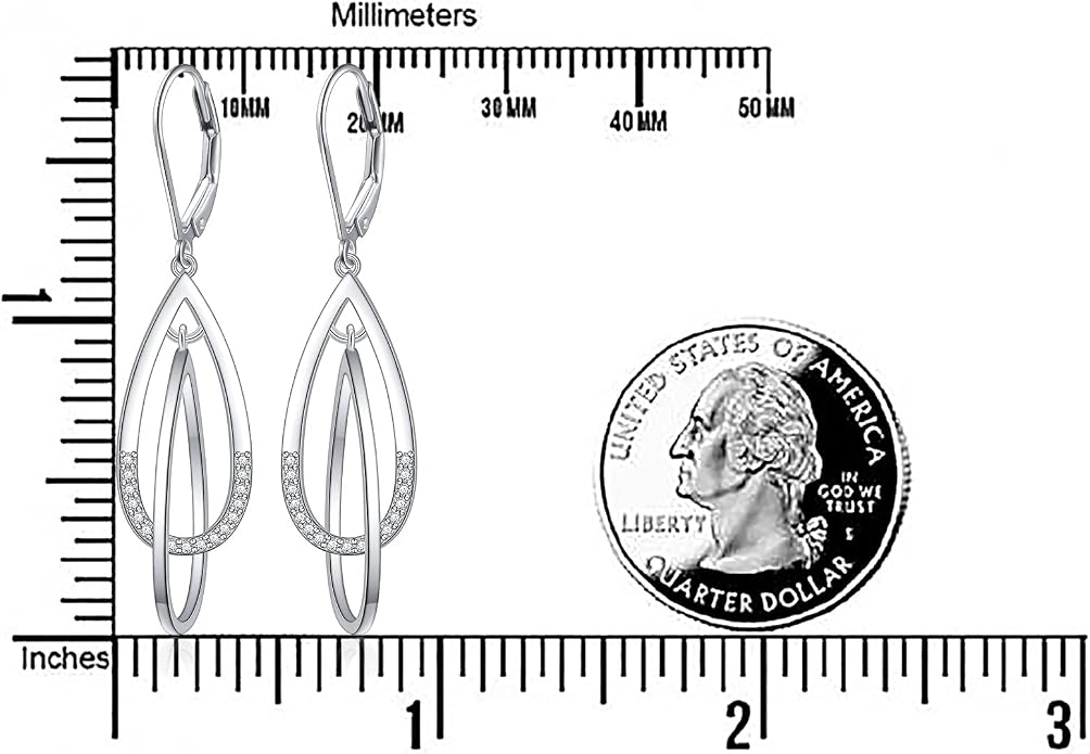 Sterling Silver Leverback Dangle Earrings for Women Teardrop Filigree 14K Gold Plated Dangly Earrings Mother’s Day Gift