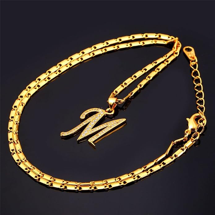 U7 Initial Necklace for Women, Gold/Platinum Plated CZ Crystal Letter A-Z Pendant Necklace, Shiny 20 Inch Name Chain Dainty Personalized Jewelry for Men Mom Wife Friend