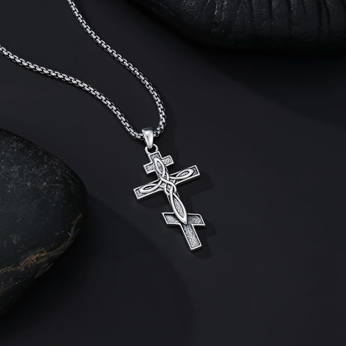 Crown of Thorns Necklace for Men 925 Sterling Silver Nail Cross Necklace Pendant Religious Christian Jewelry Valentines Day Gifts for Men