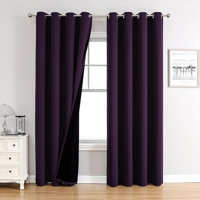 ChrisDowa 100% Blackout Curtains for Bedroom 84 Inches Long 2 Panels Set | 2 Thick Layers, Thermal Insulated, Light Blocking, Grommet, Window Treatment, Living Room Drapes, Royal Purple, 52 x 84 Inch