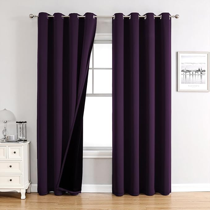 ChrisDowa 100% Blackout Curtains for Bedroom 102 Inches Long 2 Panels Set | 2 Thick Layers, Thermal Insulated, Light Blocking, Grommet, Long Window Drapes, for Living Room, Royal Purple, 52 x 102 Inch