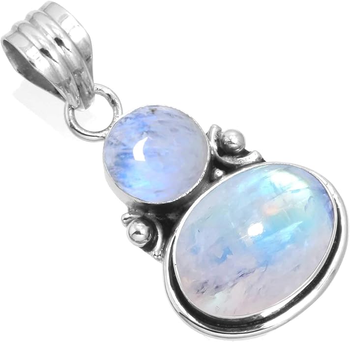 Handmade Genuine 925 Sterling Silver Pendant Necklace Natural Gemstone Crystal, Lapis, Onyx, Amber Oval Round Boho Jewelry For Women
