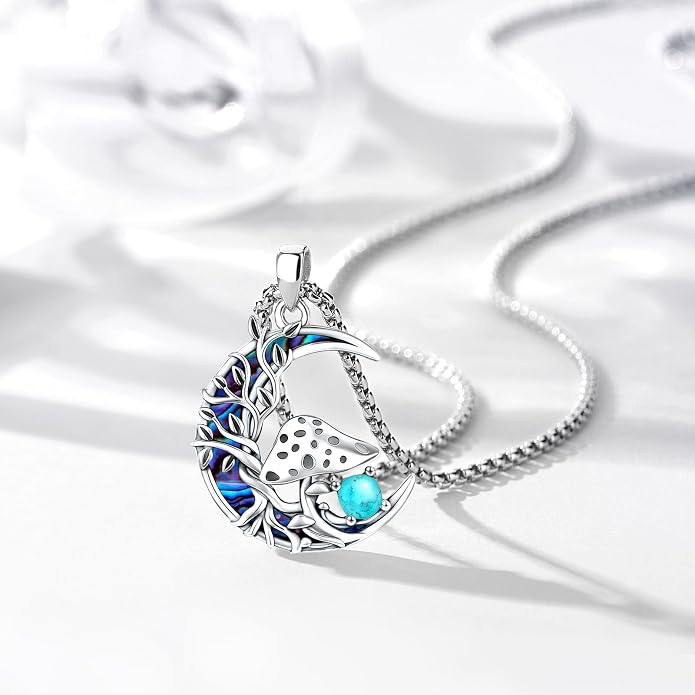 Sterling Silver Tree of Life Necklace for Women Oval Family Tree Necklace Abalone Shell Moonstone Pendant Mother Day Necklace for Mom Tree of Life Jewelry