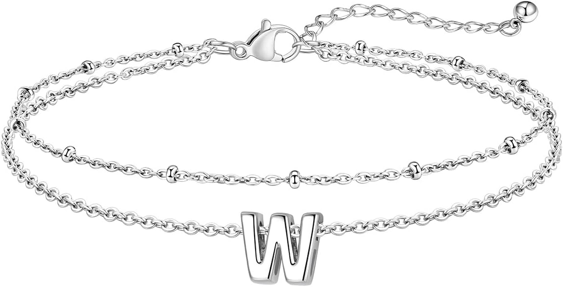 FaithHeart Initial Ankle Bracelets for Women, Waterproof 14k Gold Plated Initial Anklets Non Tarnish Stainless Steel Cute Layered Anklet Summer Beach Jewelry