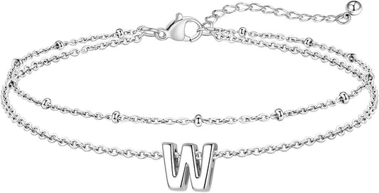 FaithHeart Initial Ankle Bracelets for Women, Waterproof 14k Gold Plated Initial Anklets Non Tarnish Stainless Steel Cute Layered Anklet Summer Beach Jewelry