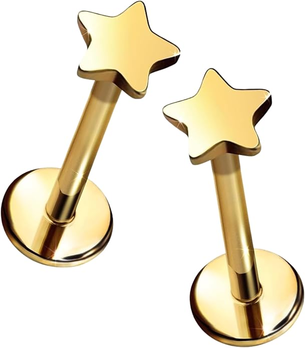 Cords Club Star Flat Back Stud – ASTM-F136 Implant Grade Titanium - Push Pin Design for Sensitive Ears (Single Earring)