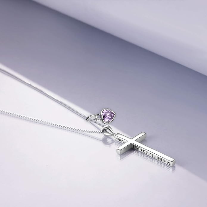 POPLYKE Cross Necklace 925 Sterling Silver Philippians 4:13 I Can Do All The Things Inspirational Necklace Gifts for Women Men 20+2''