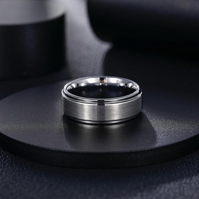 Greenpod 6mm 8mm Black Tungsten Rings for Men Women Brushed Wedding Bands Ring Matte Finished Comfort Fit Size 4-15