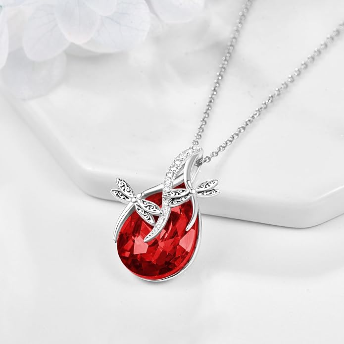 PRAYMOS S925 Sterling Silver Birthstone Necklaces for Women Dainty CZ Necklace Dragonfly Pendant Minimalist Jewelry Gift