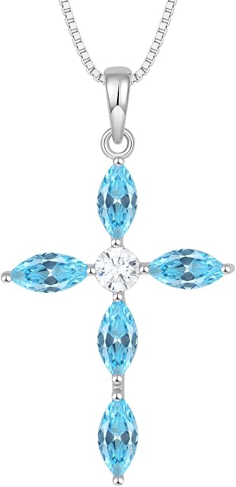 JO WISDOM Cross Necklace for Women,925 Sterling Silver Birthstone Necklaces Cubic Zirconia Cross Pendant Necklace Dainty Jewelry Gifts