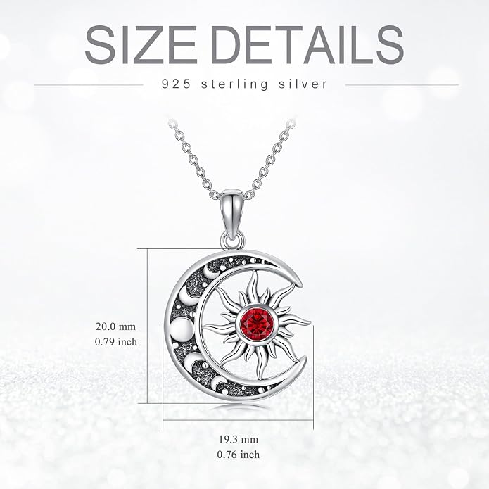Sun and Moon Necklace 925 Sterling Silver Sun Moon Pendant Gemstone Jewelry Gifts for Women