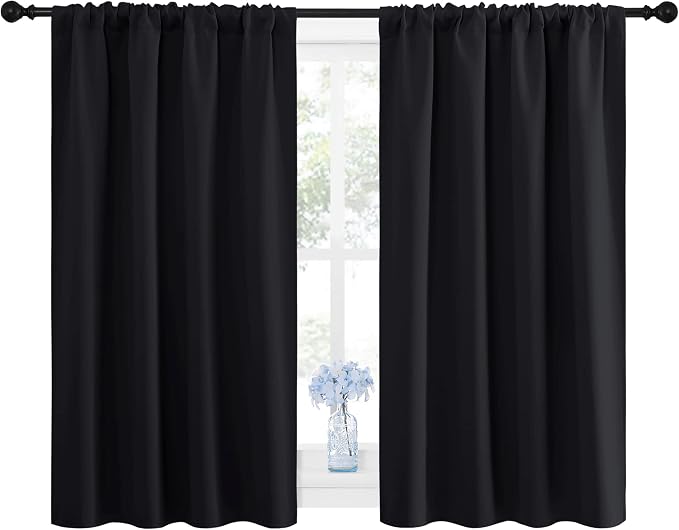 NICETOWN Black Blackout Curtains and Drapes 48 inches Long, Privacy RV Draperies for Small Windows, Thermal Insulated Curtain Panels (42" Wide, 2 Panels)