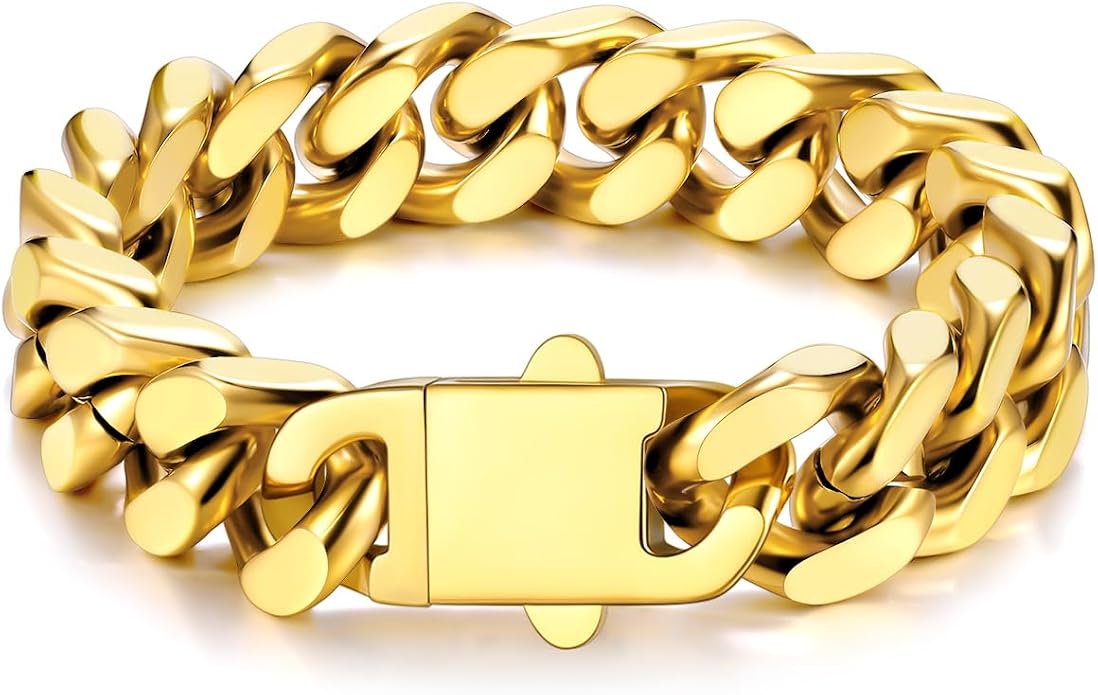 U7 Cuban Link Bracelets for Men Stainless Steel Wrist Bracelet Silver Black Gold Cuban Hand Chain Bracelet for Mens Women, 5/7/9/12mm Width, 7.5/8.3/9 Inch Length Classic Jewelry with Box Packed