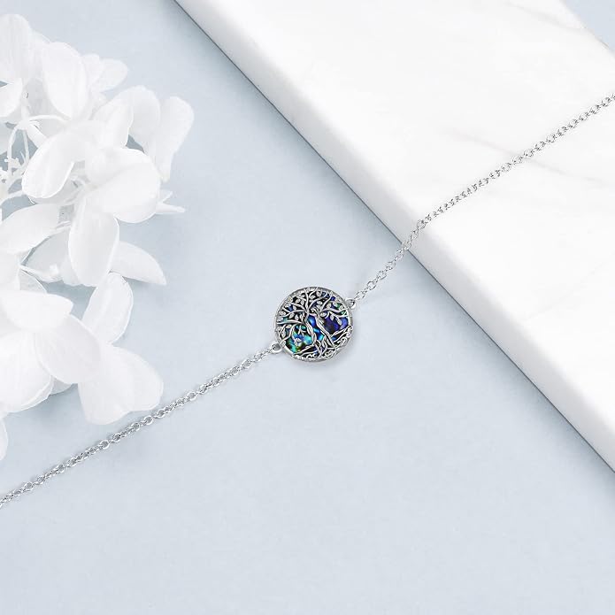 ONEFINITY Tree of Life Bracelet Sterling Silver Abalone Shell/Blue Opal/Turquoise/Malachite Tree of Life Jewelry Gifts for Women