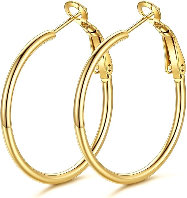 KeyStyle Gold Hoop Earrings for Women, Stainless Steel Hoops Earring Lightweight Loops, 2 mm Thick Hypoallergenic Circle Endless Thin Hoop (20/30/40/50/60/70/80/90/mm)