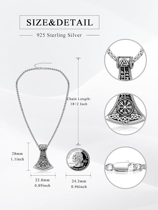 Norse Viking Thor Hammer Necklace 925 Sterling Silver Nordic Mjolnir Necklace Viking Talisman Jewelry Gift for Men