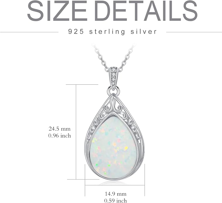 HPQQ Teardrop Necklace 925 Sterling Silver Filigree Gemstone Pendant Necklace Fine Jewelry Birthday Mother's Day Gifts for Women Her Mom