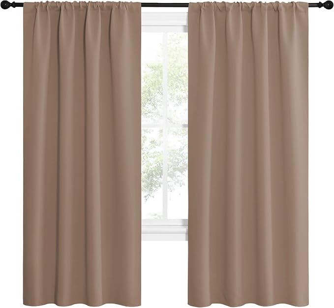 NICETOWN Kids Blackout Curtain Panels - Window Treatment Thermal Insulated Rod Pocket Blackout Drapes for Bedroom (Set of 2, 42 by 72 Inch, Cappuccino)