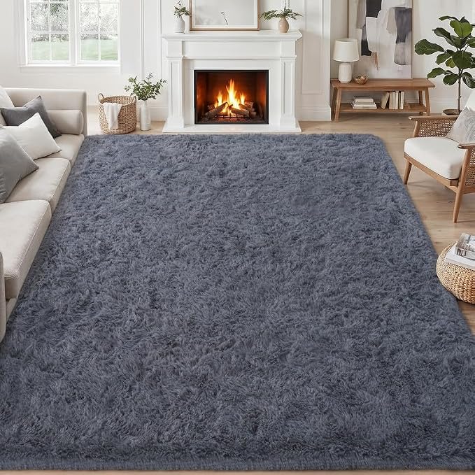 Area Rug for Living Room Bedroom: 4x6 Soft Fluffy Shag Rugs Upgrade Non-Slip High Pile Carpet Large Fuzzy Plush Indoor Floor Shaggy Carpets for Nursery Kid Playroom Office Dorms Home Decor Grey