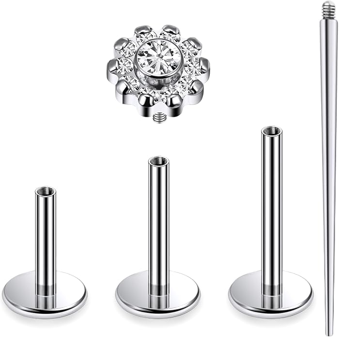 16G Astm F136 Titanium Internal Thread Flat Back Earrings Nose Studs Tragus Forward Helix Conch Cartilage Lobe Earrings Stud Medusa Labret Monroe Lip Ring Piercing Jewelry For Women Men