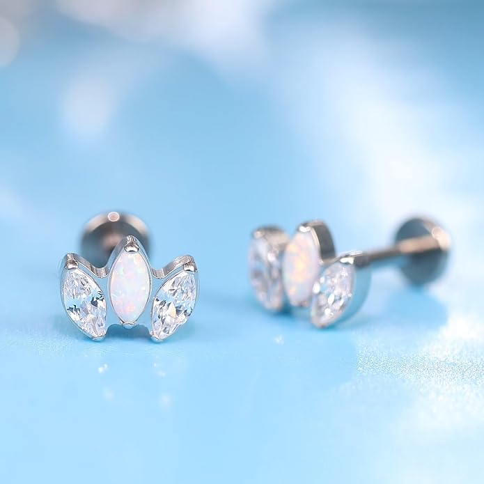 Limerencia 2Pcs 18g Titanium Internally Threaded Tragus Piercing Jewelry Nose Studs Flat Back Earrings Labret, Lip, Helix, Cartilage, Conch, Medusa Piercing for Women Men Sensitive Ears