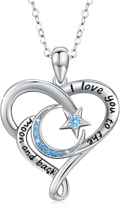 Cuoka 925 Sterling Silver Heart Necklace I Love You to The Moon and Back Pendant Sun Star Moon Necklace Jewelry for Women with Gifts Box