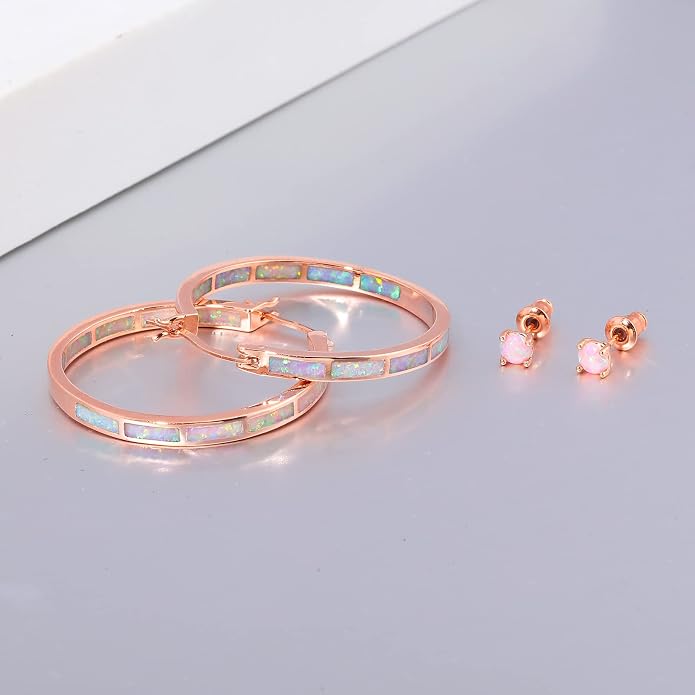 CiNily Opal Hoop Earrings,Women Jewelry Rhodium Plated/Rose Gold or Yellow Gold Plated Gemstone Big Hoop Earrings 32mm