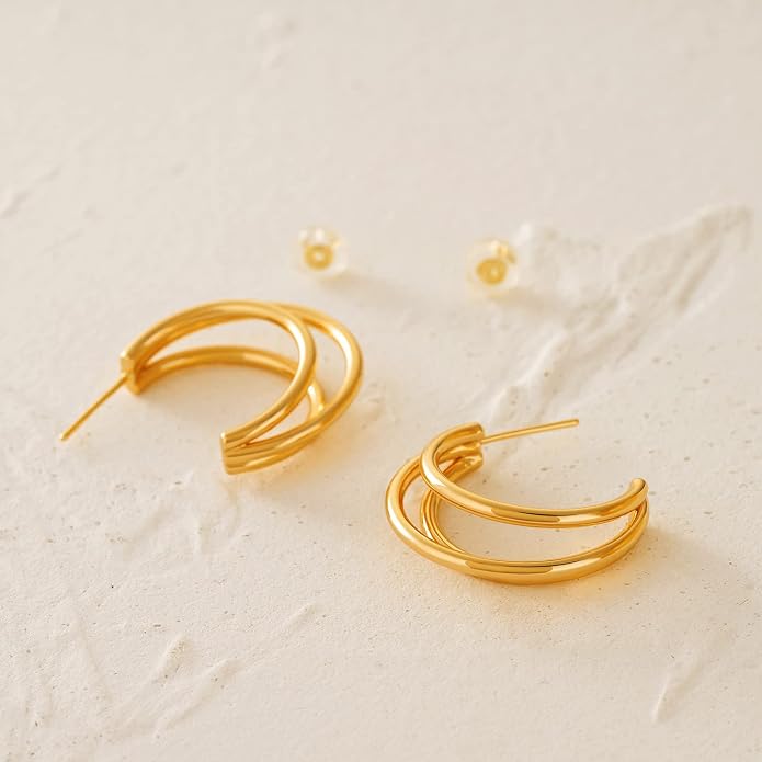 MYEARS Women Hoop Earrings Gold 14K Gold Filled Small Simple Handmade Hypoallergenic Everyday Illusion Jewelry