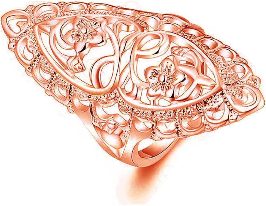 Rings for Women Summer Boho Rings Filigree Flower Ring Chunky Gold Ring Full Finger Rings Wide Band Womens Rings for Cocktail Party Birthday Gifts Statement Rings for Women