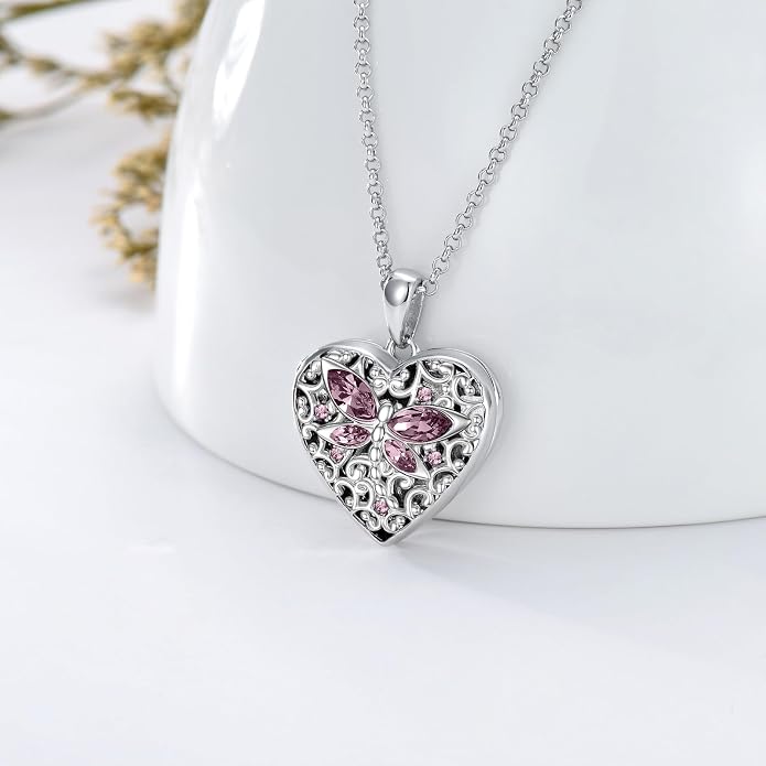 Dorunmo Personalized Locket Necklace 925 Sterling Silver that Holds Pictures Butterfly Birthstone Photo Heart Locket Custom Jewelry Congratulations New Beginnings New Job Gifts for Women