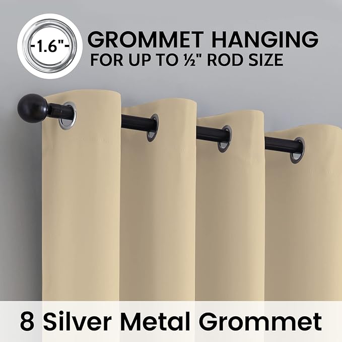 SimpleHome Beige 100% Blackout Curtains Room Darkening Living Room 36 Inch | Curtains for Bedroom,Thermal Insulated Grommet Window Drapes,Curtains for Living Room with Black Back,52 x 36 Inch,2 Panels