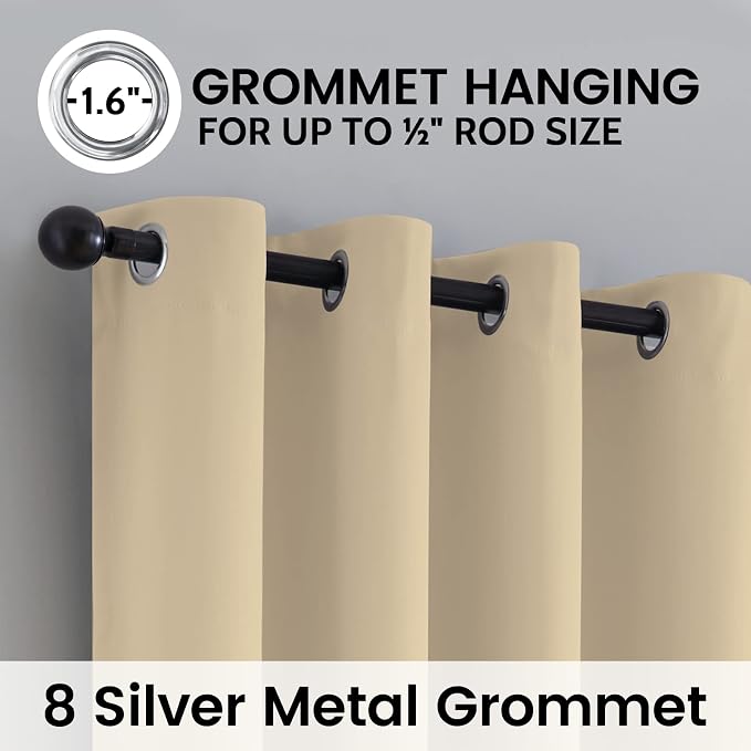 SimpleHome Beige 100% Blackout Curtains Room Darkening Living Room 84 Inch | Curtains for Bedroom,Thermal Insulated Grommet Window Drapes,Curtains for Living Room with Black Back,52 x 84 Inch,2 Panels